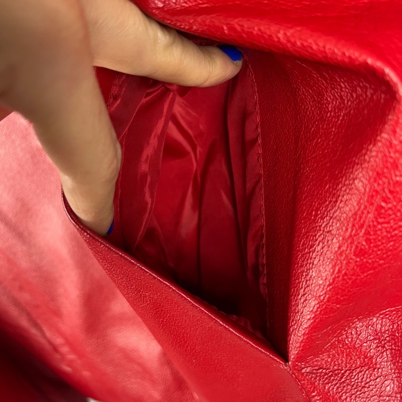 SOLD! NWOT VINTAGE |•USA LEATHER•| Red Leather Moto Jacket - Picture 3 of 11